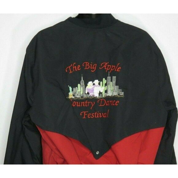 Vintage Big Apple Country Dance Festival Jacket Western Bomber Black Red XL